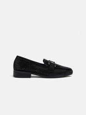 Rhinestone Moccasin with Square Toe and Clamp - BLACK