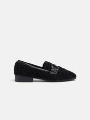 Square Toe Moccasin, Fur Upper - BLACK