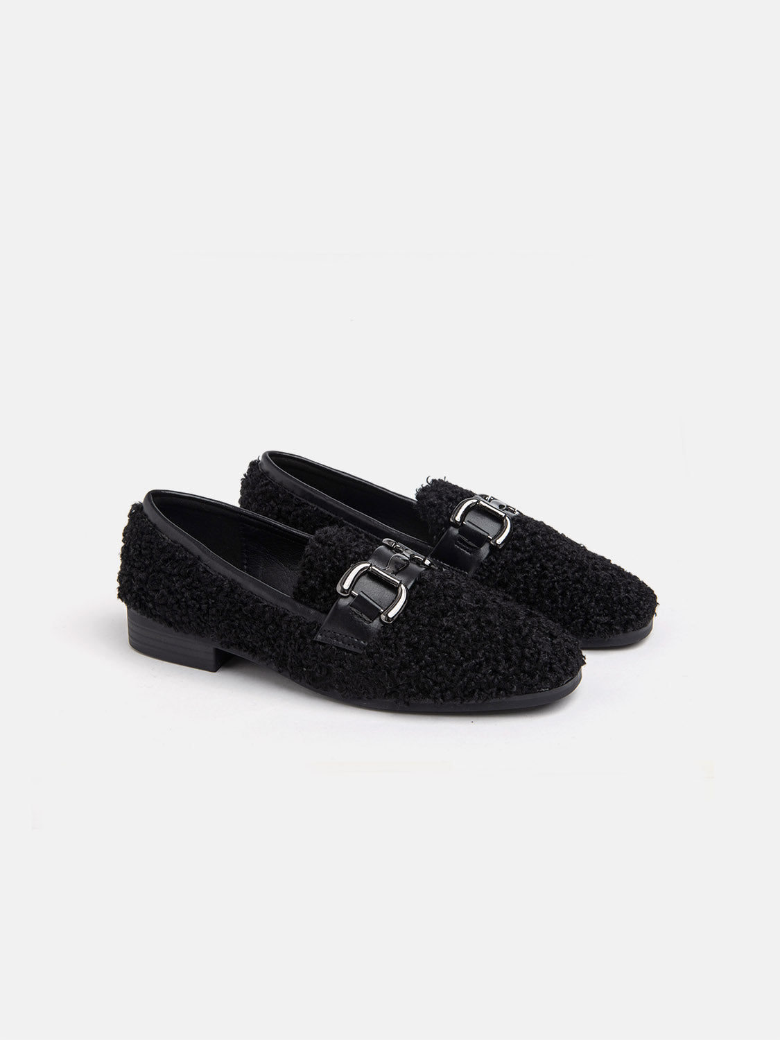 Square Toe Moccasin, Fur Upper - BLACK