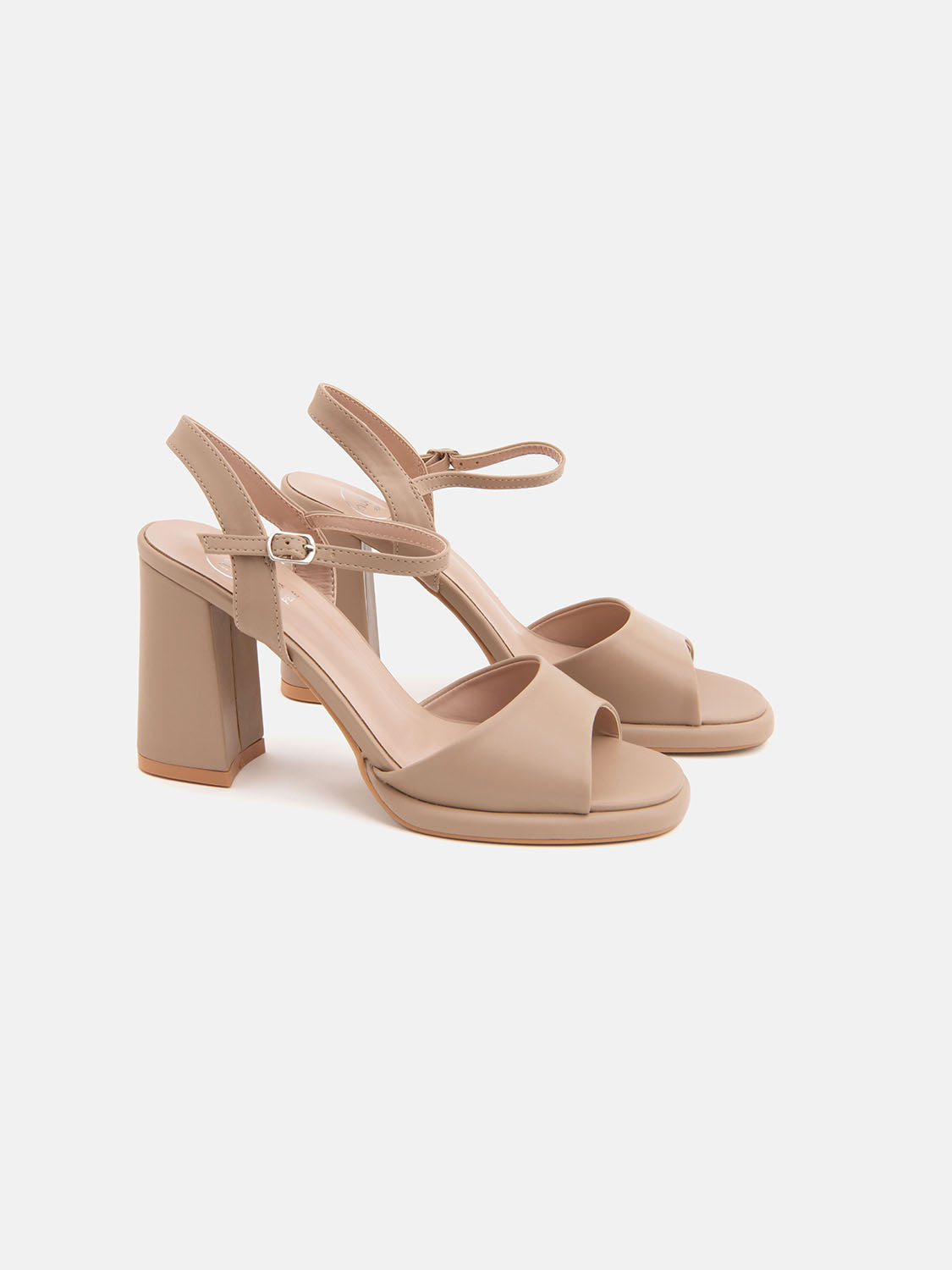 Sandal with 12 cm wide heel and wide strap - NUDE