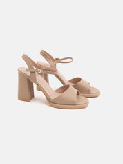 Sandal with 12 cm wide heel and wide strap - NUDE