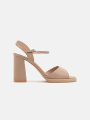 Sandal with 12 cm wide heel and wide strap - NUDE