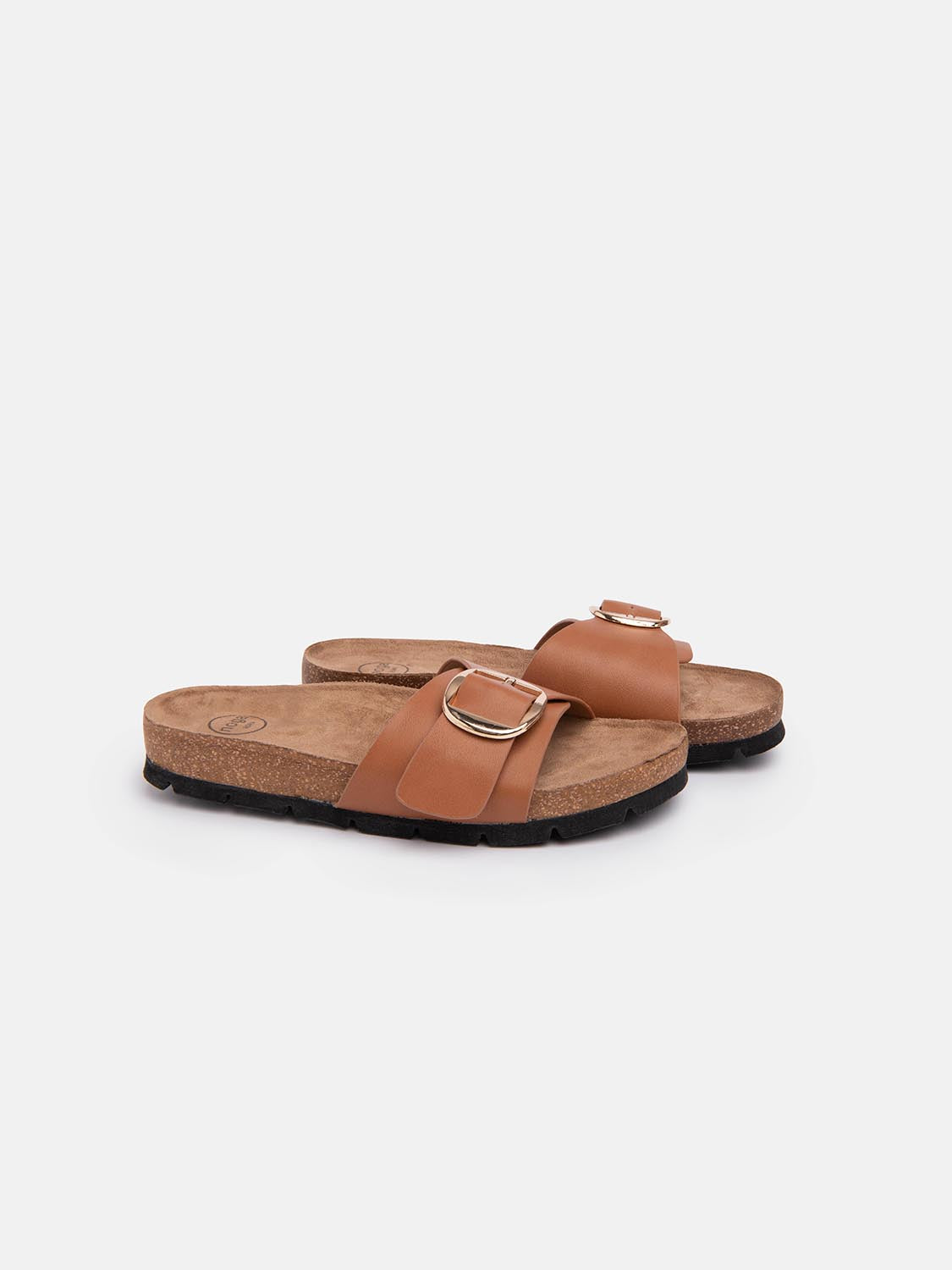 Slipper with wide band and buckle - CAMEL