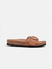 Slipper with wide band and buckle - CAMEL