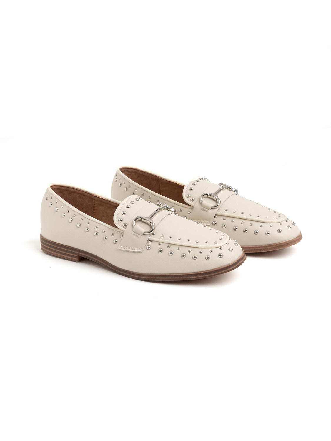 Studded Square Toe Moccasin - CREAM