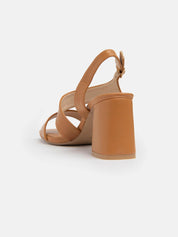 Sandal with bias bands and wide heel - CAMEL