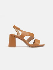 Sandal with bias bands and wide heel - CAMEL