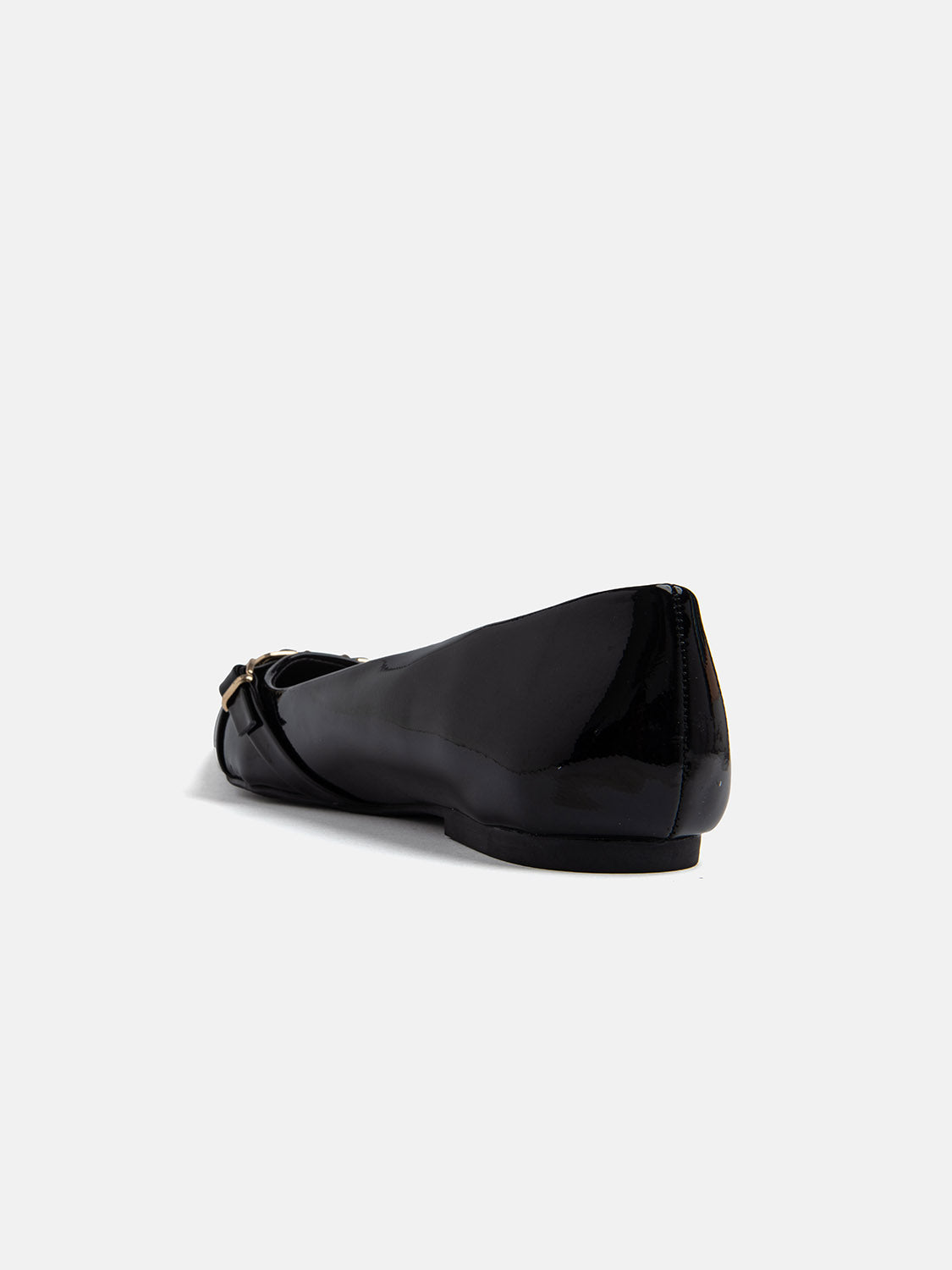 Slim-line pointed toe ballerina with gold detail strap - BLACK