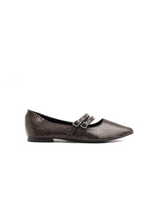 Pointed-toe ballerina with double buckle - BROWN