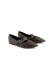 Pointed-toe ballerina with double buckle - BROWN