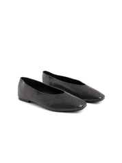Crocodile-Embossed Ballerina with Square Toe - BLACK
