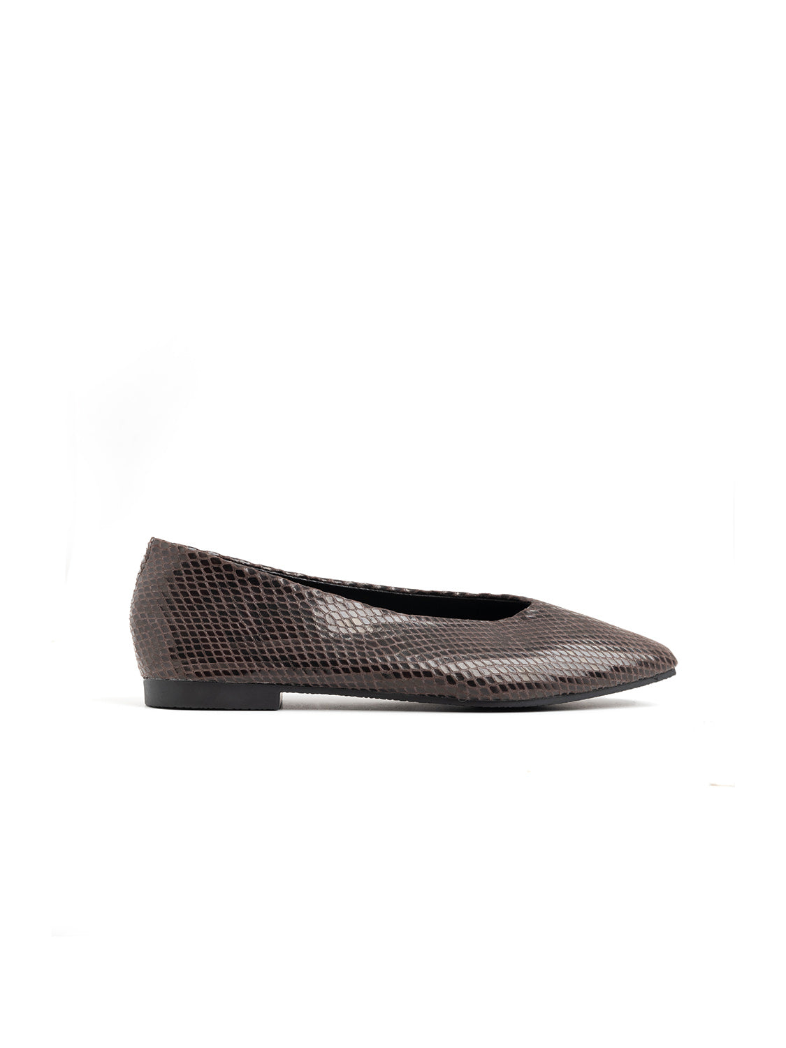 Crocodile-embossed square-toe ballerina - BROWN