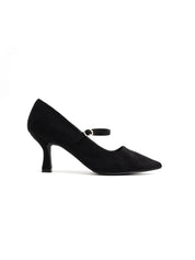Pointed-toe velvet pumps with strap - BLACK