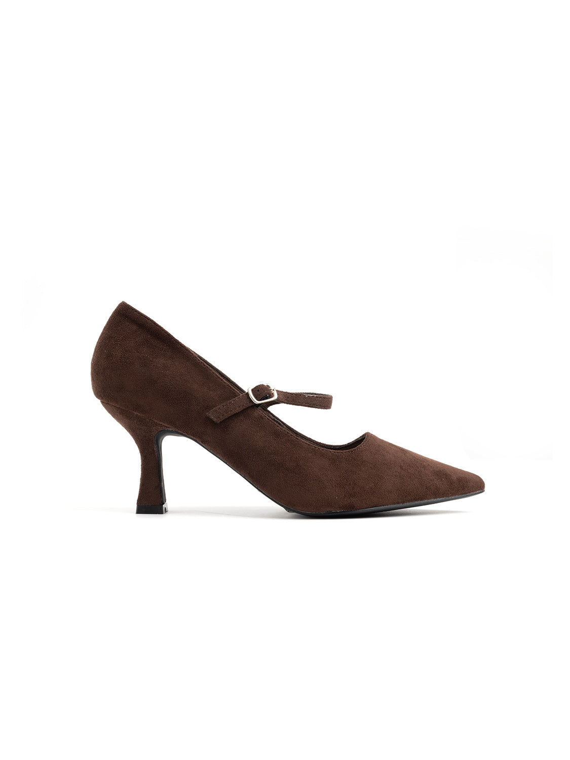 Pointed-toe velvet pumps with strap - BROWN