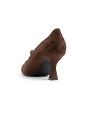 Pointed-toe velvet pumps with strap - BROWN