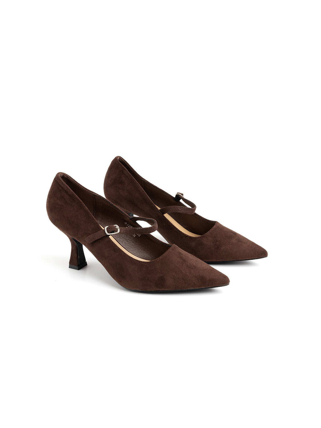 Pointed-toe velvet pumps with strap - BROWN