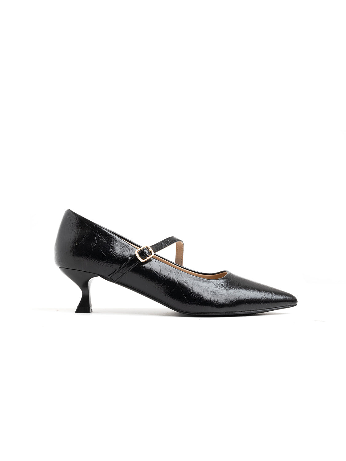 Pointed-toe pumps with diagonal strap - BLACK