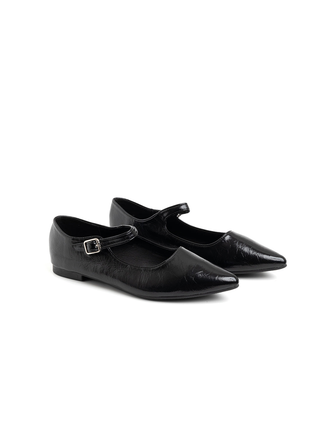 Pointed toe ballerina with strap - BLACK