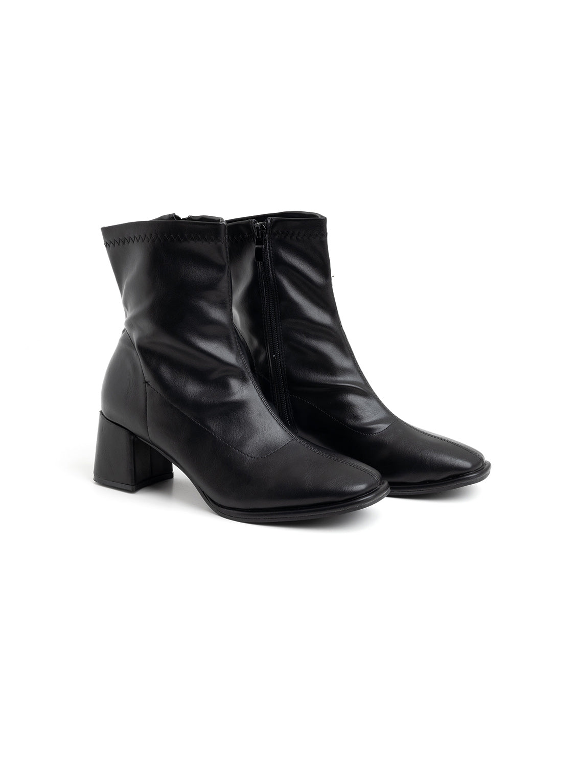 Ankle boot with soft shaft and square heel - BLACK