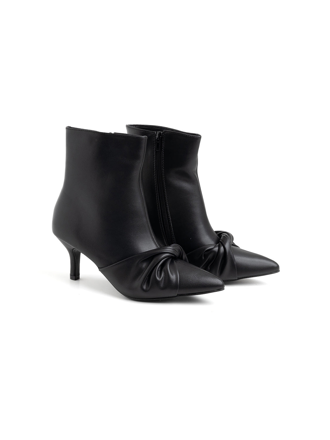 Pointed toe ankle boot with knot and stiletto heel - BLACK