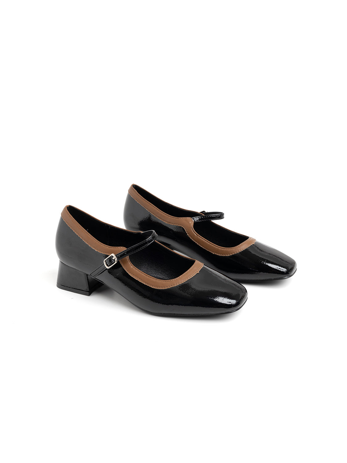 Square-heeled pumps with strap - BLACK