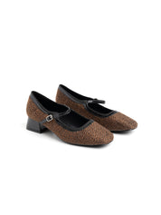 Square-heeled pumps with strap - BROWN