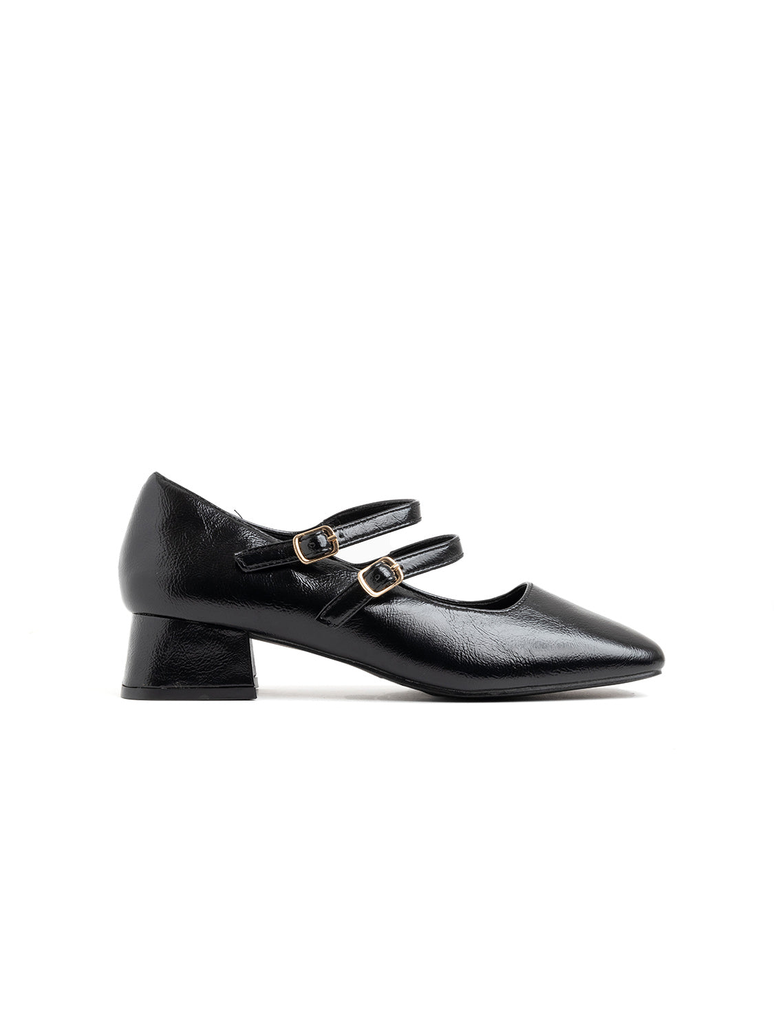 Square-heeled pumps with double strap - BLACK