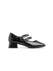 Square-heeled pumps with double strap - BLACK