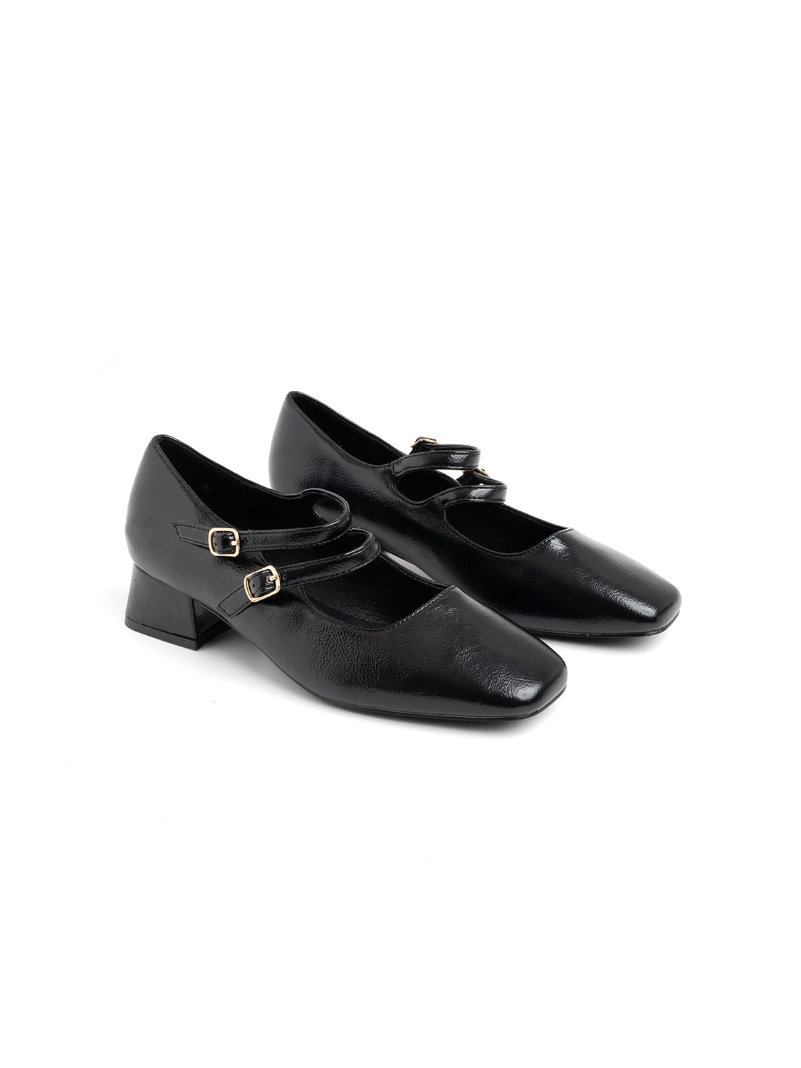 Square-heeled pumps with double strap - BLACK