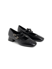 Square-heeled pumps with double strap - BLACK