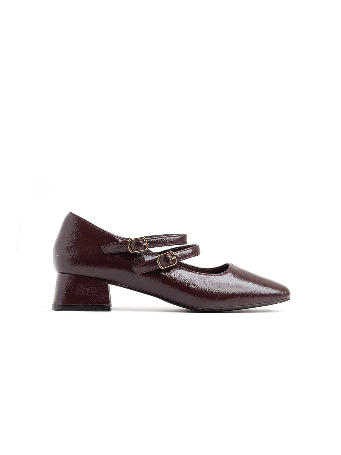 Square-heeled pumps with double strap - BROWN