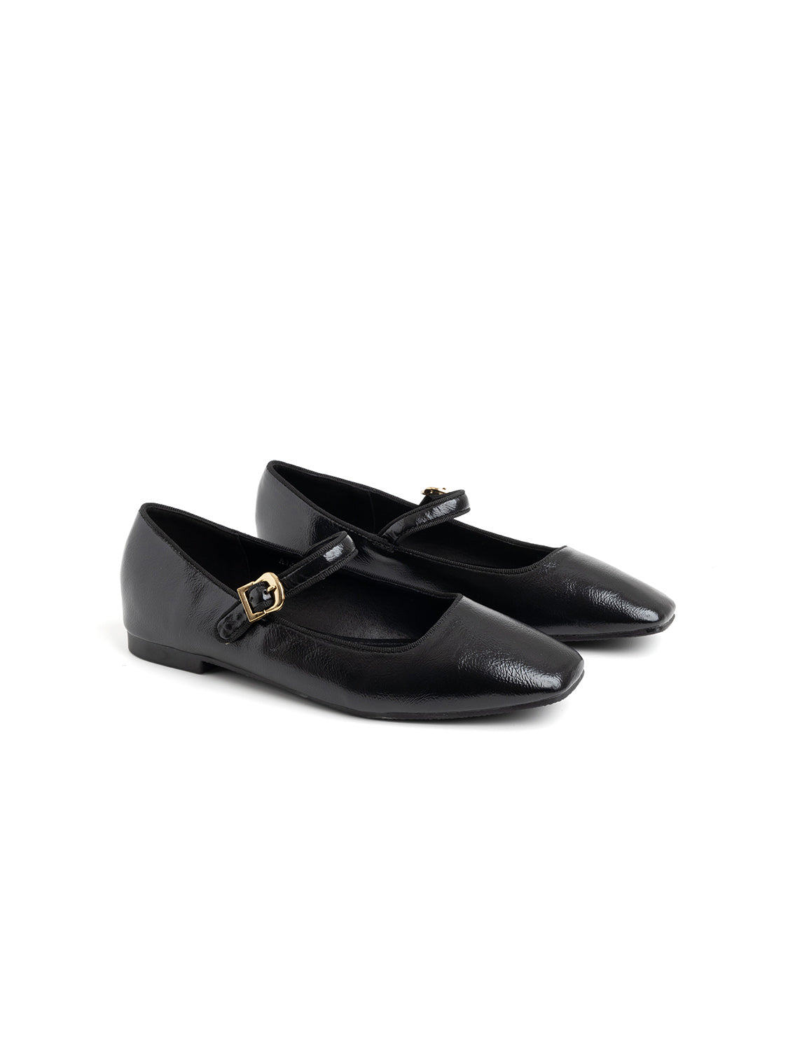 Square toe ballerina with strap - BLACK