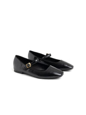 Square toe ballerina with strap - BLACK