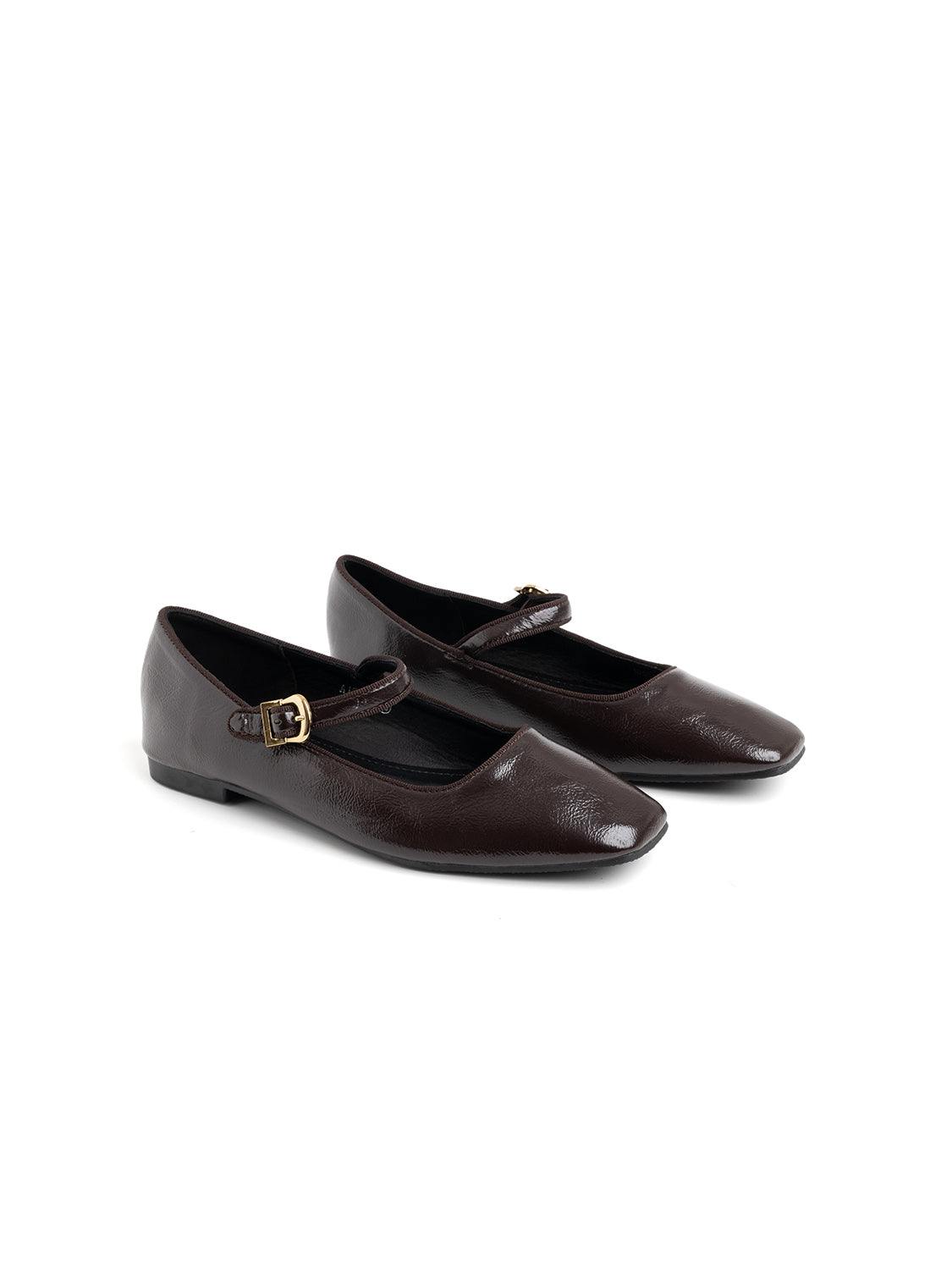 Square-toe ballerina with strap - BROWN