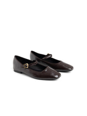 Square-toe ballerina with strap - BROWN