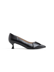 Kitten heel pumps with applique - BLACK