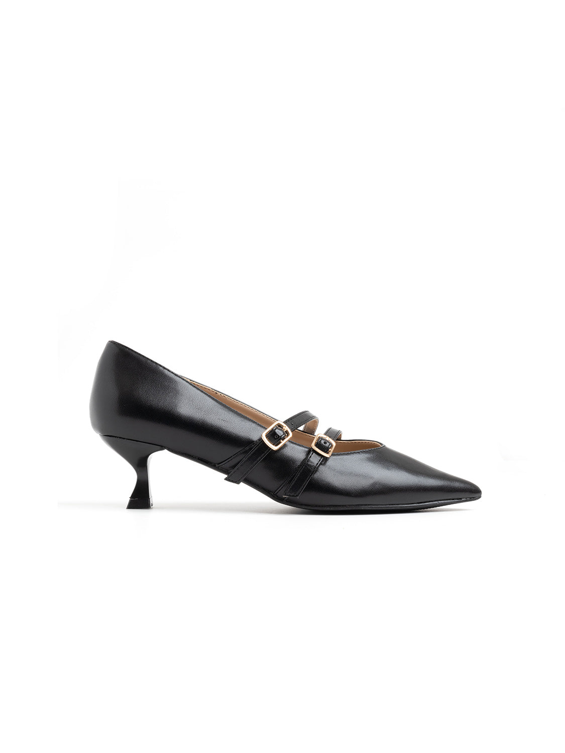 Patent leather pumps with double strap - BLACK