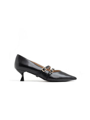Patent leather pumps with double strap - BLACK