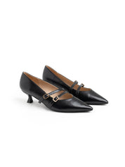 Patent leather pumps with double strap - BLACK
