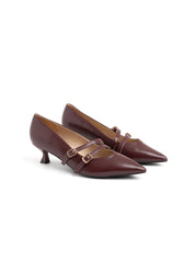 Patent leather pumps with double strap - WINE