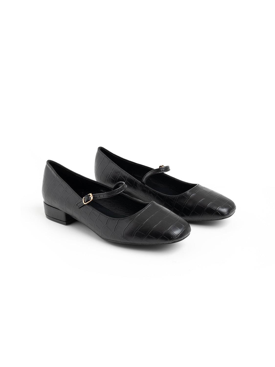 Python-textured ballerina with strap - BLACK