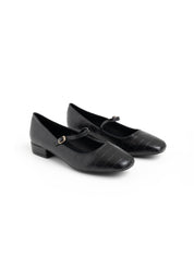 Python-textured ballerina with strap - BLACK