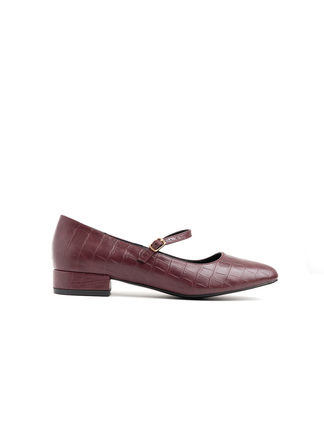 Python-textured ballerina flat with strap - WINE