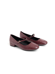 Python-textured ballerina flat with strap - WINE