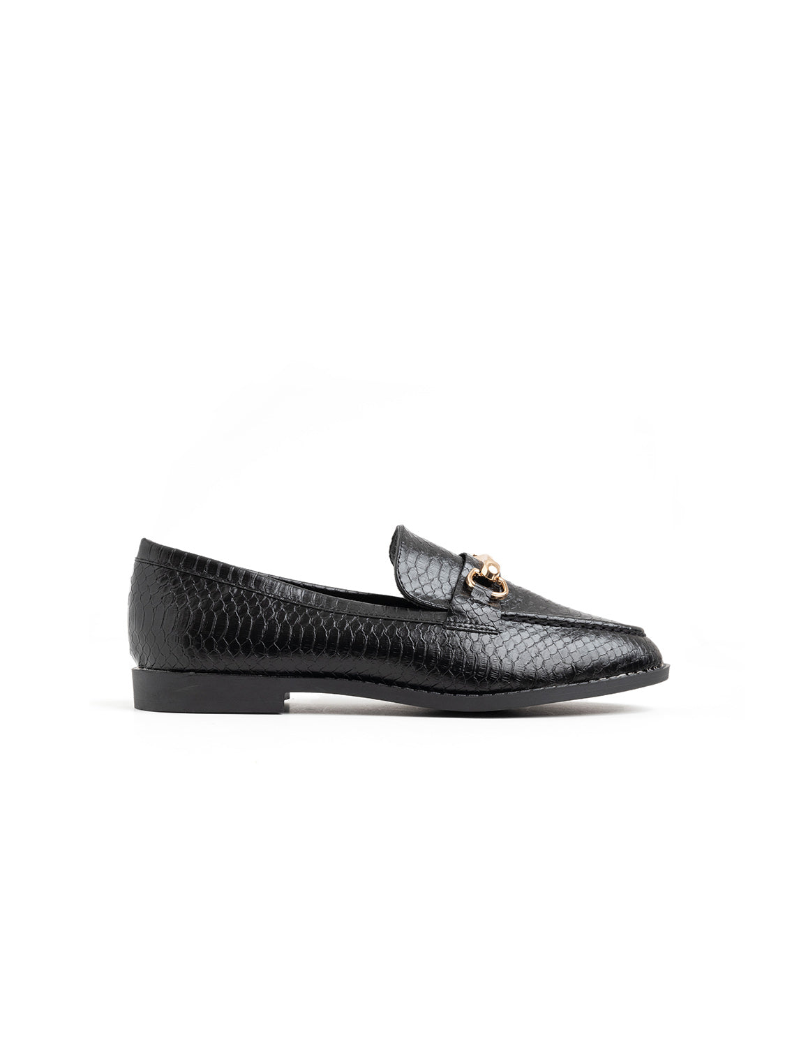 Python-Textured Loafer with Clamp - BLACK