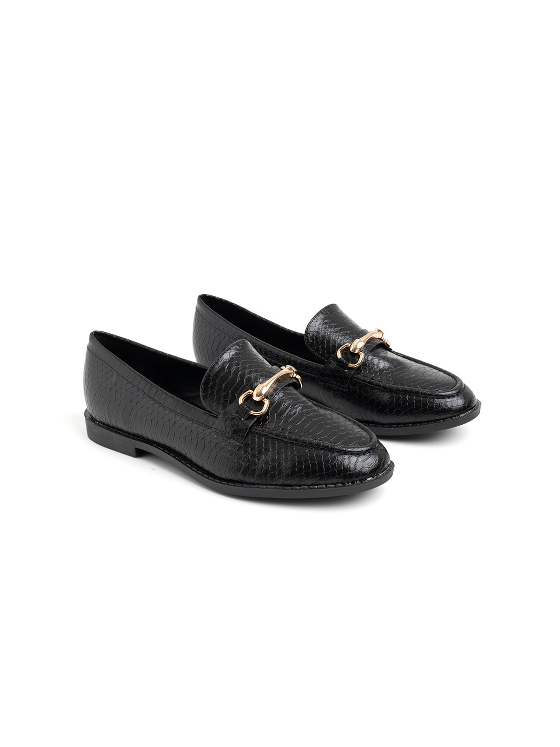 Python-Textured Loafer with Clamp - BLACK