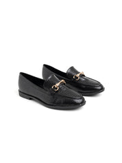 Python-Textured Loafer with Clamp - BLACK