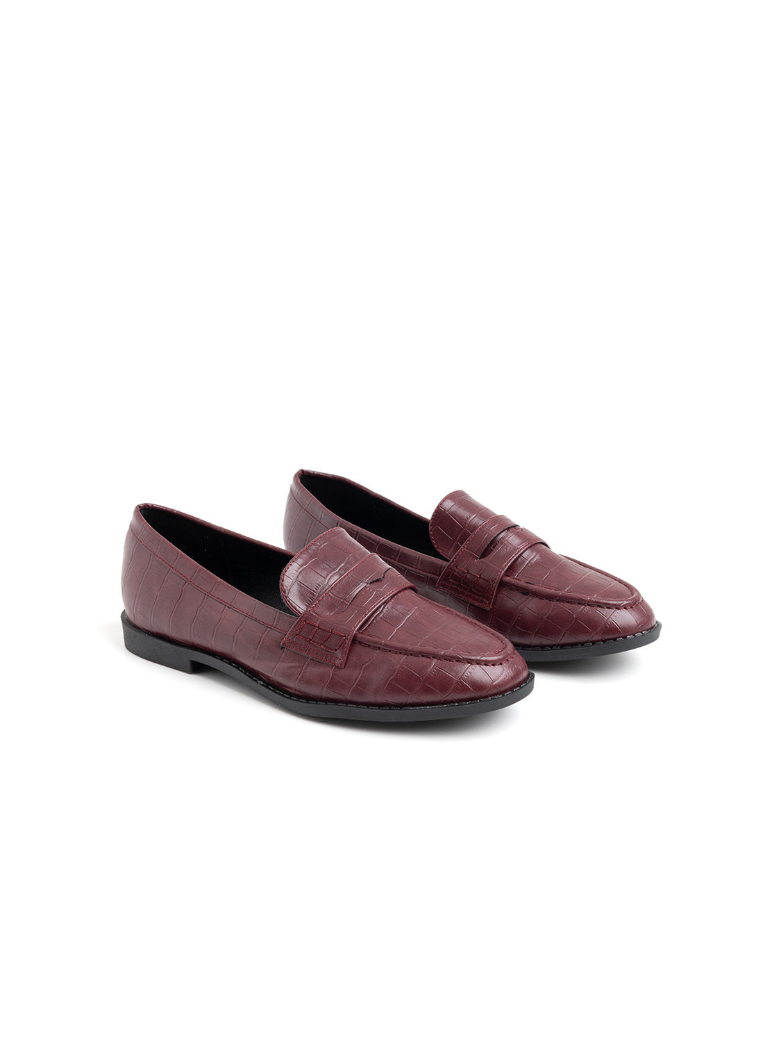 Crocodile Textured Moccasin - WINE