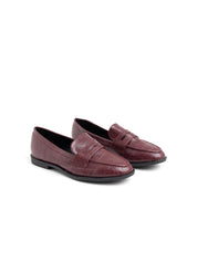Crocodile Textured Moccasin - WINE