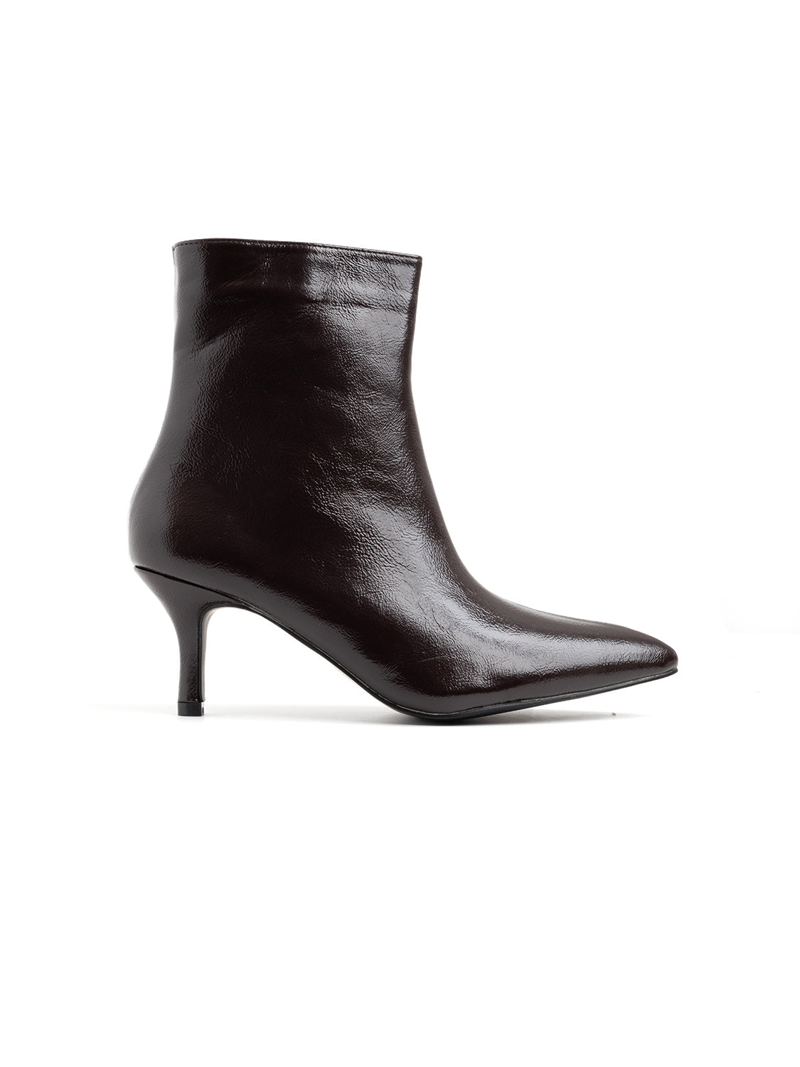 Pointed-toe patent leather ankle boot - BROWN